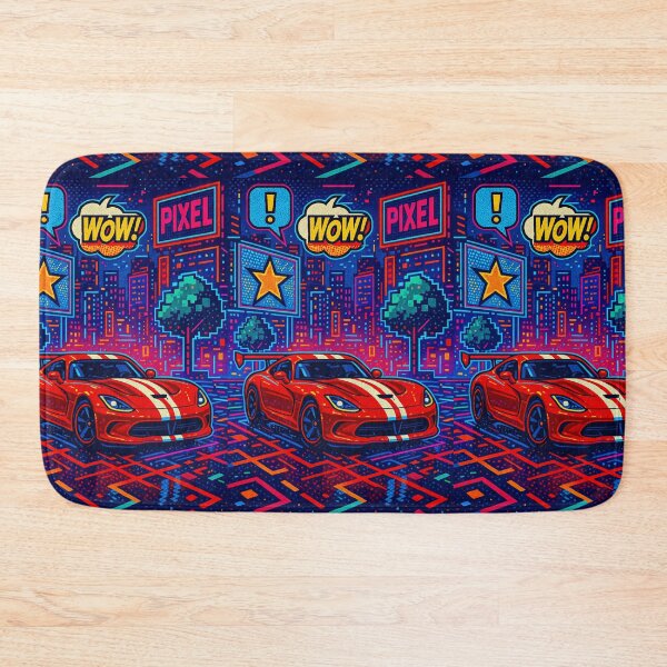 Item preview, Retro Supercar Racing Through Neon Pixel-Art City Nightscape designed and sold by RevUpDesign.