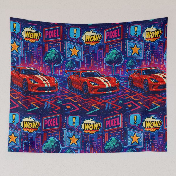 Item preview, Retro Supercar Racing Through Neon Pixel-Art City Nightscape designed and sold by RevUpDesign.