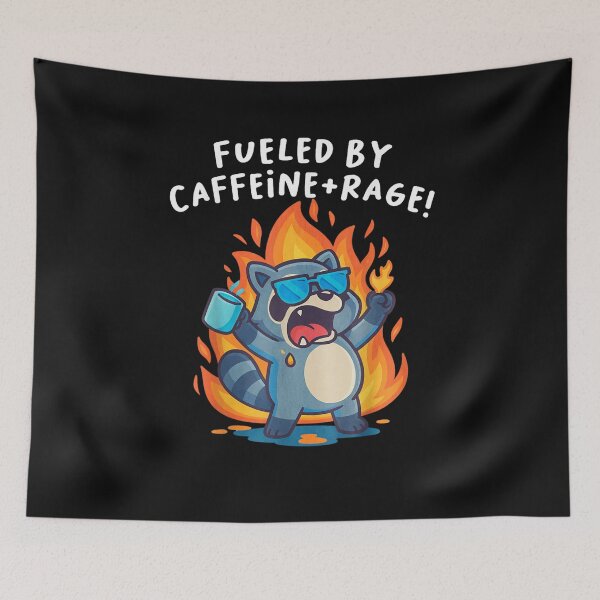 Item preview, Fueled by Caffeine and Rage Raccoon Funny Angry Coffee Art designed and sold by Juan Pedro Matta.