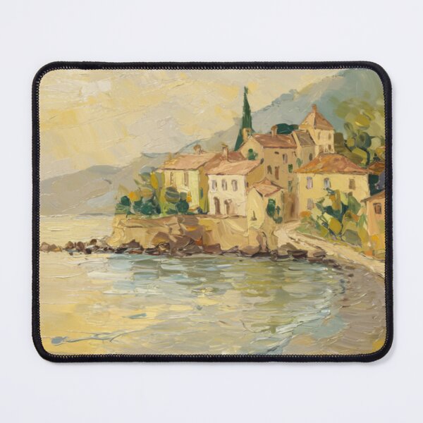 Item preview, Seaside Promenade | French Coastal Village Curve at Sunset – Impressionist Art by Carraann designed and sold by CARRAANN.