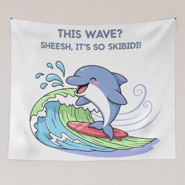 Item preview, This Wave? Sheesh, It’s So Skibidi! – Kawaii Dolphin Surf Vibes Digital Art designed and sold by AnnDesignStudio.