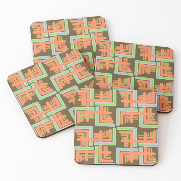 Item preview, Funky Retro Lime and Coral Orange Linear Geometric Design designed and sold by RetroScribbles.