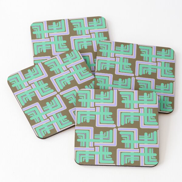 Item preview, Funky Retro Green and Lilac Linear Geometric Design designed and sold by RetroScribbles.