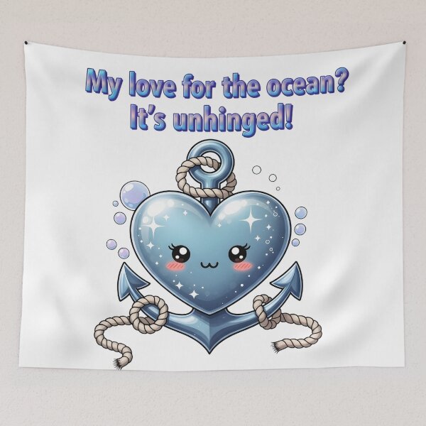 Item preview, My Love for the Ocean It's Unhinged Cute Kawaii Anchor Heart Sea Art designed and sold by AnnDesignStudio.