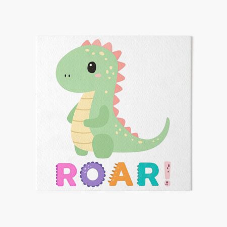 Vista previa del artículo con la obra «Lindo diseño de dibujos animados para niños con rugido de dinosaurio verde», diseñado y vendido por ArtfulWeave.