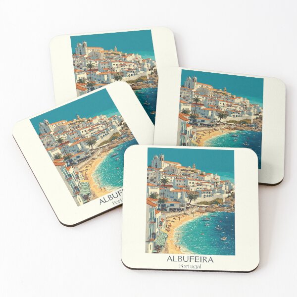 Item preview, Albufeira Portugal Travel Poster - Algarve Beach Town Mediterranean Coastal Art Print designed and sold by TuncGK.