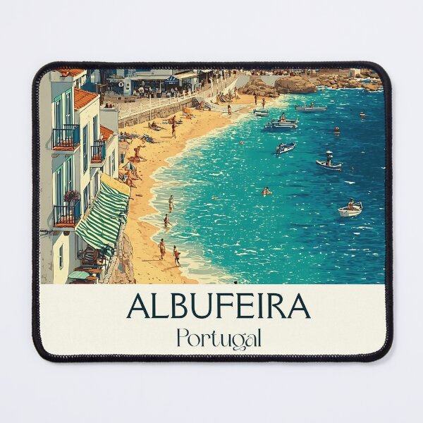 Item preview, Albufeira Portugal Travel Poster - Algarve Beach Town Mediterranean Coastal Art Print designed and sold by TuncGK.
