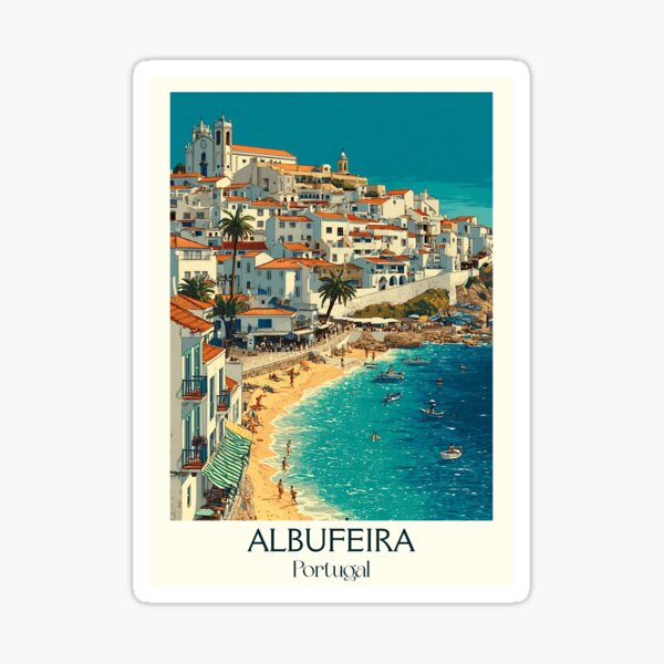 Item preview, Albufeira Portugal Travel Poster - Algarve Beach Town Mediterranean Coastal Art Print designed and sold by TuncGK.