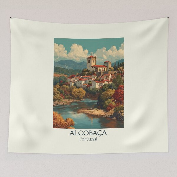 Item preview, Alcobaça Portugal Vintage Travel Print - Medieval Monastery Castle Historic Town Art designed and sold by TuncGK.