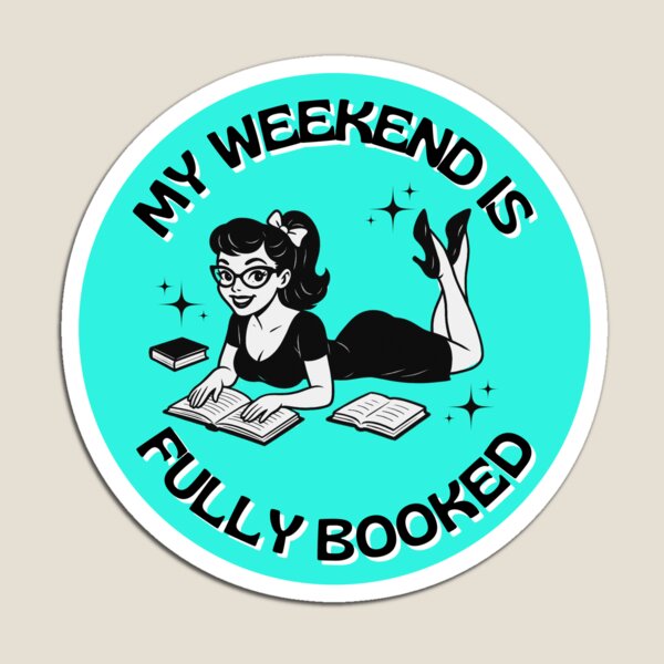 Item preview, My Weekend Is Fully Booked Sticker – Retro Pinup Girl Book Lover Design designed and sold by MamaOtter.