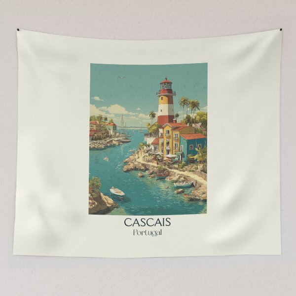 Item preview, Cascais Portugal Beach Resort Poster - Lighthouse Coastal Town Lisbon Riviera Art designed and sold by TuncGK.