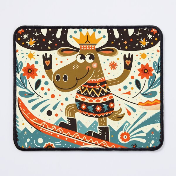 Item preview, Cute Summer Surfing Moose - Scandinavian Folk Art by heidiannemorris © designed and sold by FOLK ART FUSION.