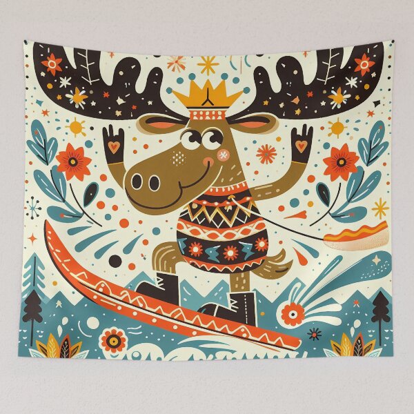 Item preview, Cute Summer Surfing Moose - Scandinavian Folk Art by heidiannemorris © designed and sold by FOLK ART FUSION by heidiannemorris.