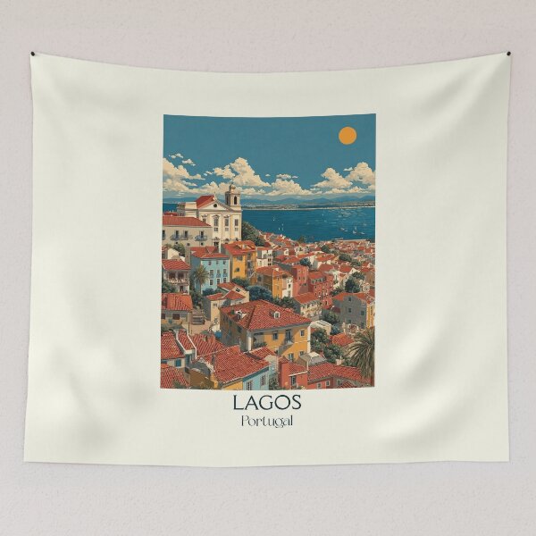 Item preview, Lagos Portugal Coastal Paradise Poster - Algarve Cliffs Beach Town Travel Art Print designed and sold by TuncGK.