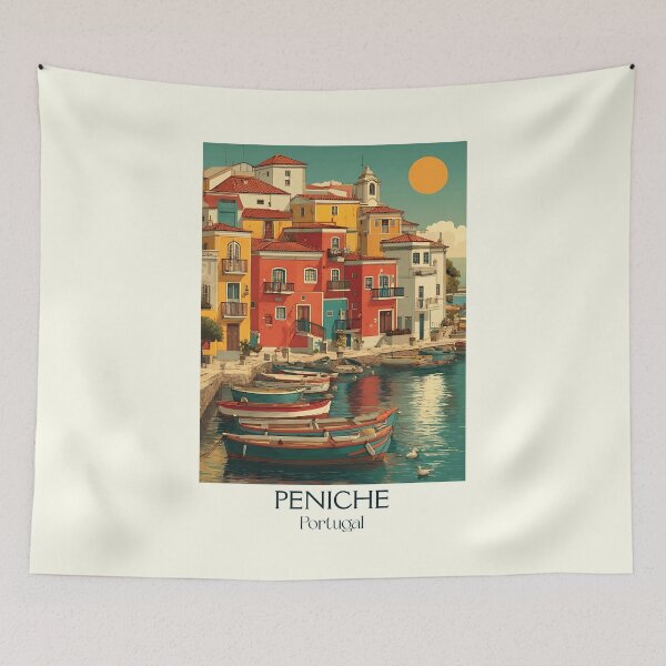 Item preview, Peniche Portugal Fishing Harbor Poster - Coastal Peninsula Surf Town Maritime Travel Art designed and sold by TuncGK.