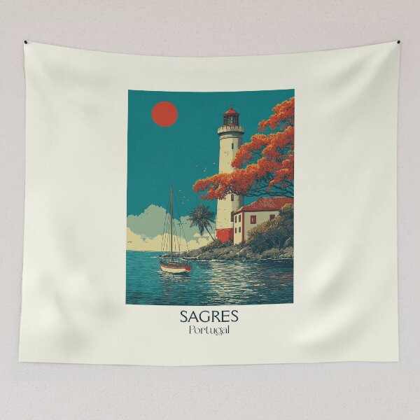Item preview, Sagres Portugal End of World Poster - Lighthouse Cliffs Algarve Surf Paradise Travel Art designed and sold by TuncGK.