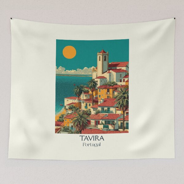 Item preview, Tavira Portugal Hidden Algarve Poster - Authentic Fishing Town Church Spires Travel Art designed and sold by TuncGK.