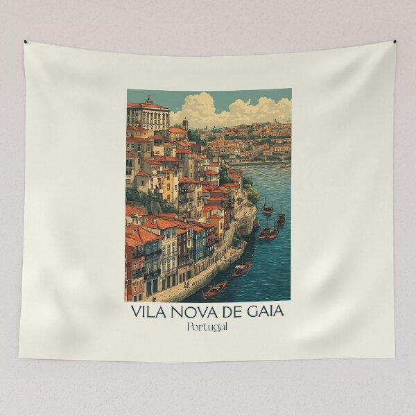 Item preview, Vila Nova de Gaia Portugal Port Wine Cellars Poster - Porto Riverside Historic Lodge Travel Art designed and sold by TuncGK.