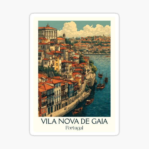 Item preview, Vila Nova de Gaia Portugal Port Wine Cellars Poster - Porto Riverside Historic Lodge Travel Art designed and sold by TuncGK.