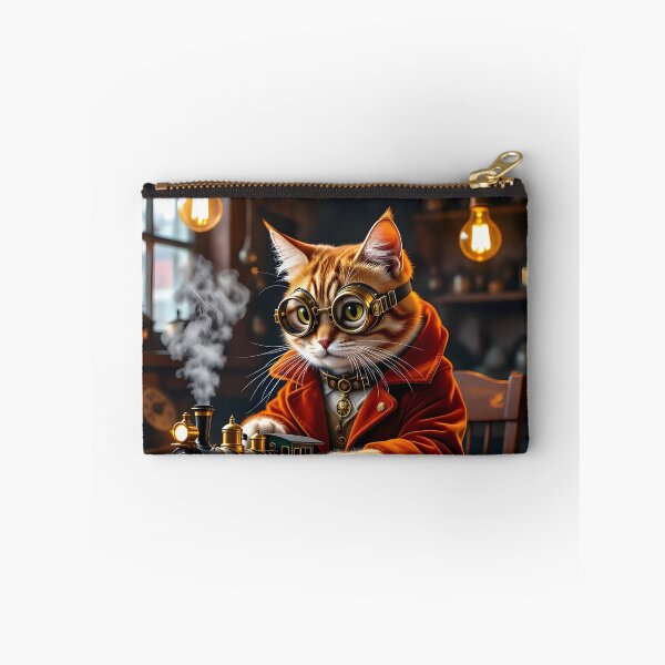 Item preview, Steampunk Cat Engineer – Orange Tabby with Miniature Train on Table designed and sold by EmeraldeaArt.