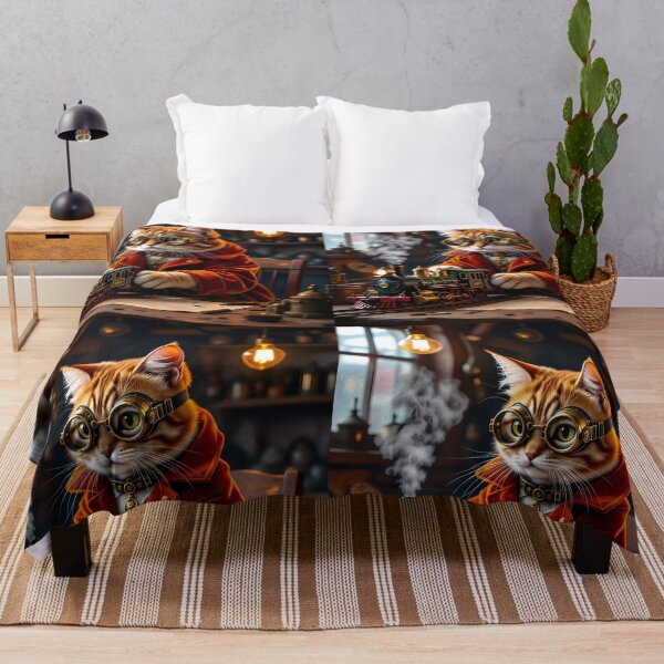 Item preview, Steampunk Cat Engineer – Orange Tabby with Miniature Train on Table designed and sold by EmeraldeaArt.
