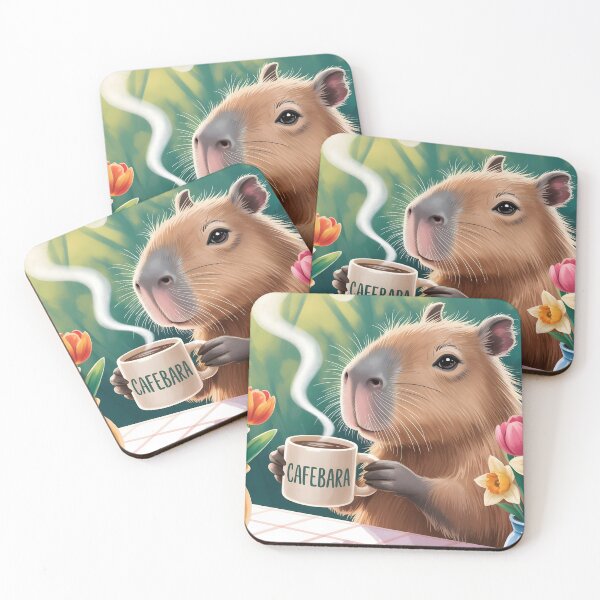 Item preview, Cafebara – Capybara with Coffee Spring Flowers designed and sold by EmeraldeaArt.