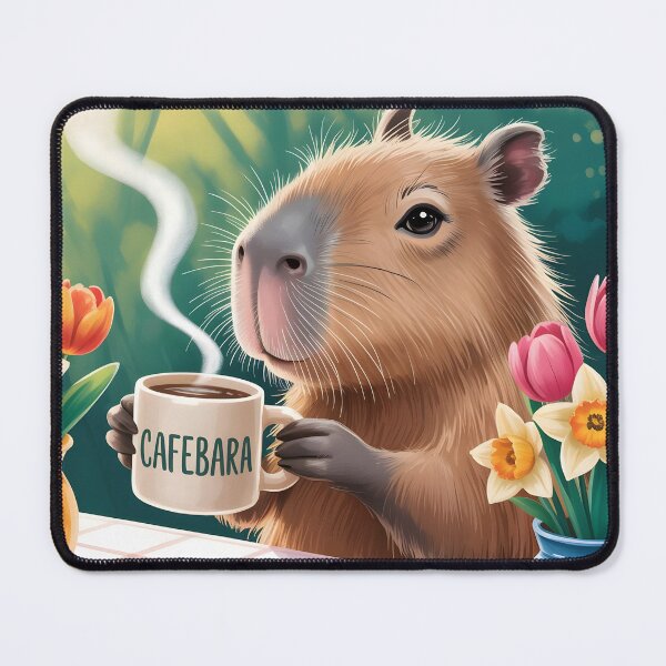 Item preview, Cafebara – Capybara with Coffee Spring Flowers designed and sold by EmeraldeaArt.