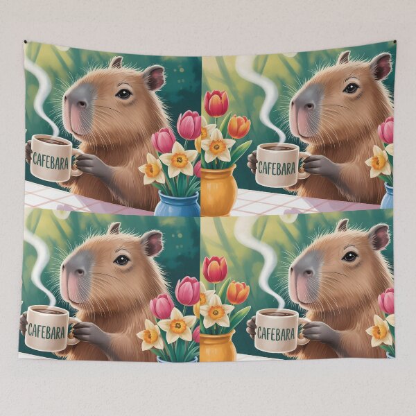 Item preview, Cafebara – Capybara with Coffee Spring Flowers designed and sold by EmeraldeaArt.