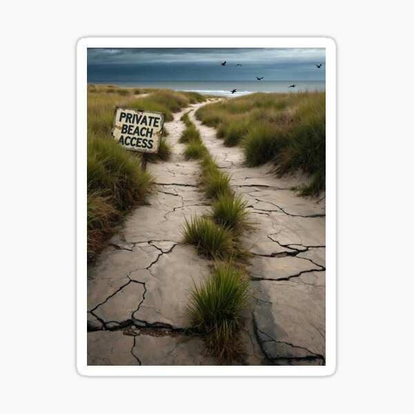 Item preview, Abandoned Coastal Road Wall Art – Faded Private Beach Access Sign with Birds designed and sold by bobparduephoto.