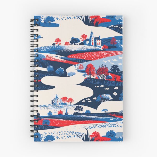 Item preview, Toile de Jouy Village Small Castle and Fields Blue, White and Red Pattern designed and sold by elissiart.