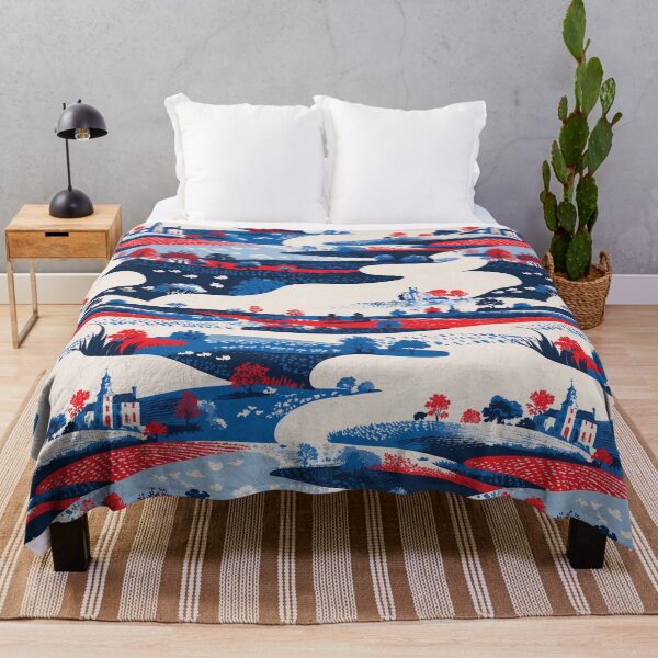 Item preview, Toile de Jouy Village Small Castle and Fields Blue, White and Red Pattern designed and sold by elissiart.