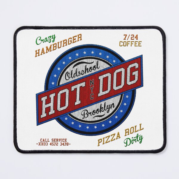 Item preview, oldschool hot dog nyc brooklyn hamburger cafe badge embroidery iron patch textured graphic artwork designed and sold by hayrpictures.