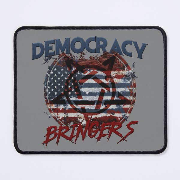 Item preview, democracy bringers - pentagram star with worn out american flag on dirty united states map badge embroidery iron patch textured graphic artwork designed and sold by hayrpictures.