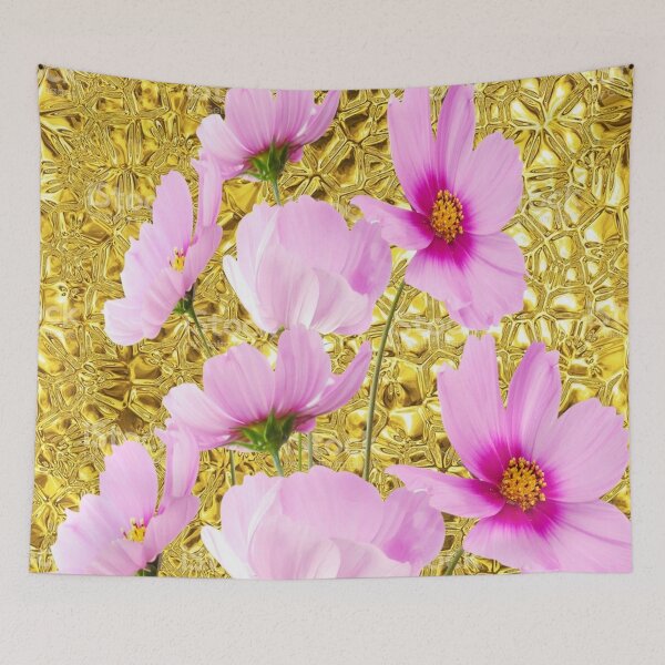 Artikelvorschau, LUSTIGE ROSA COSMO BLUMEN AUF GOLD entworfen und verkauft von sharlesart.