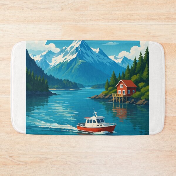 Item preview,  Boat Cruising in Halibut Cove with Alaskan Peaks designed and sold by Places On Earth.