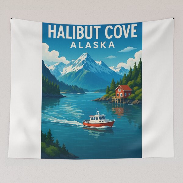 Item preview,  Boat Cruising in Halibut Cove with Alaskan Peaks designed and sold by Places On Earth.