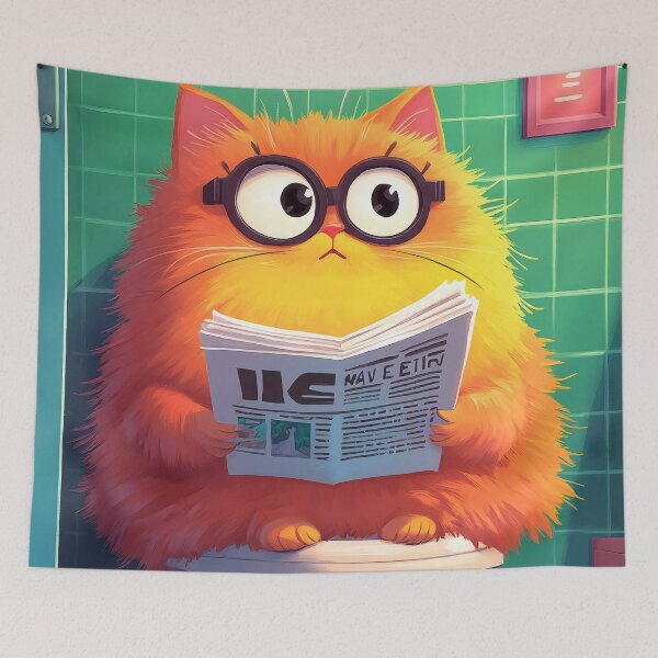 Item preview, Animal Toilet Posh Round-Eyed Persian Cat Reads Warm Candlelit Bathroom Newspaper designed and sold by mildaclairmo.