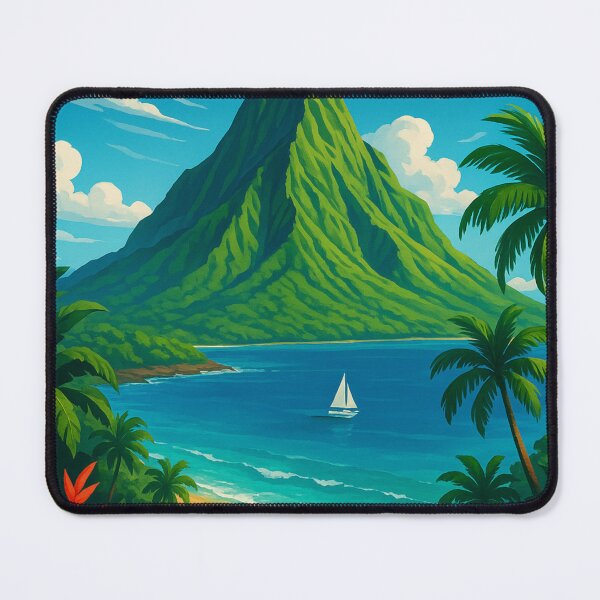 Item preview, Coastal Peaks and Sailboat off Réunion Island designed and sold by Aryabek.