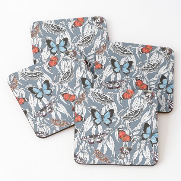 Item preview, Australian Butterflies and Gum Leaves on Dusky Blue designed and sold by Nadya Neklioudova.