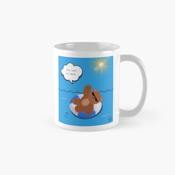 Item preview, Too Cool to Care – Floating Summer Bear Illustration ( Blue Square ) designed and sold by mintmono-studio.