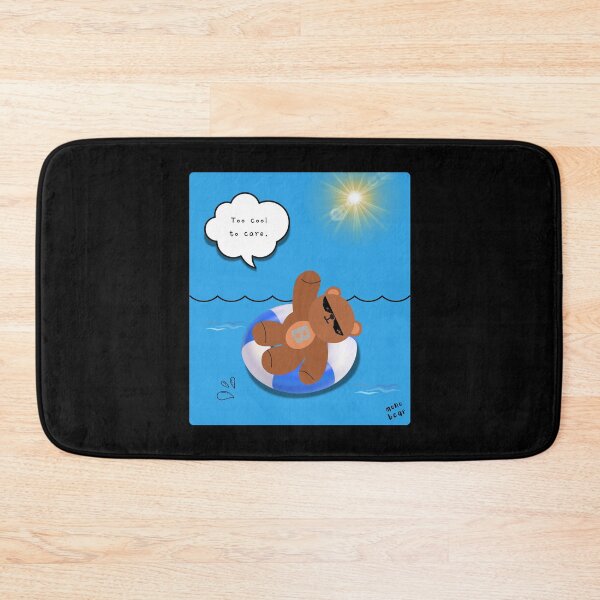 Item preview, Too Cool to Care – Floating Summer Bear Illustration ( Blue Square ) designed and sold by mintmono-studio.