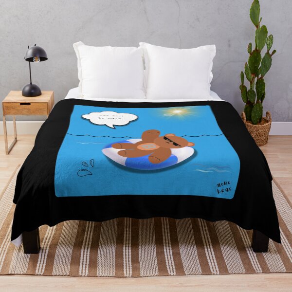 Item preview, Too Cool to Care – Floating Summer Bear Illustration ( Blue Square ) designed and sold by mintmono-studio.