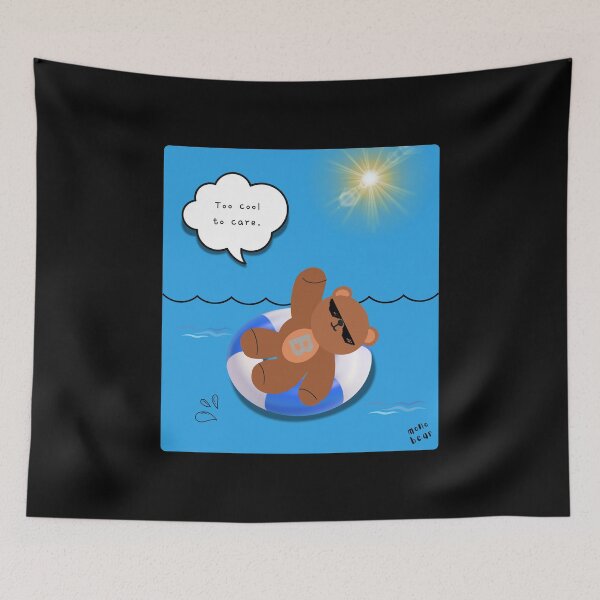 Item preview, Too Cool to Care – Floating Summer Bear Illustration ( Blue Square ) designed and sold by mintmono-studio.