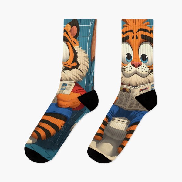 Item preview, Animal Bold Tiger Dons Striped Athleisure Reading Toilet News designed and sold by earlobejerk.
