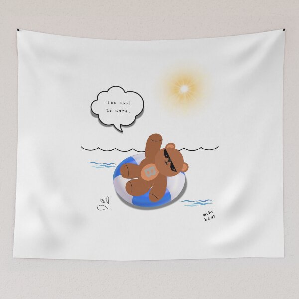Item preview, Too Cool to Care – Floating Summer Bear Illustration ( White / Transparent Background ) designed and sold by mintmono-studio.