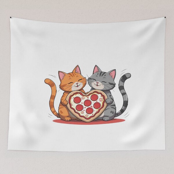 Item preview, Couple Cats Sharing a Heart-Shaped Pizza – Cute Romantic Food Art designed and sold by ColorSplash123.