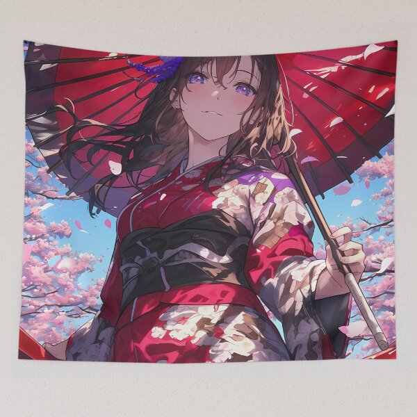 Item preview, Yukina Himeragi Strike Kimono Girl Anime Red Umbrella Cherry Blossoms Elegant Spring Beauty designed and sold by earlobejerk.