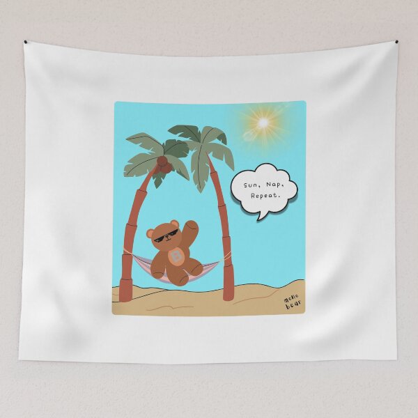 Item preview, Sun, Nap, Repeat – Hammock Bear Summer Print ( Skyblue Square ) designed and sold by mintmono-studio.
