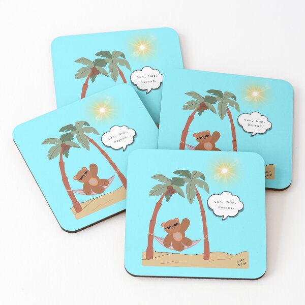 Item preview, Sun, Nap, Repeat – Hammock Bear Summer Print ( Skyblue Background ) designed and sold by mintmono-studio.