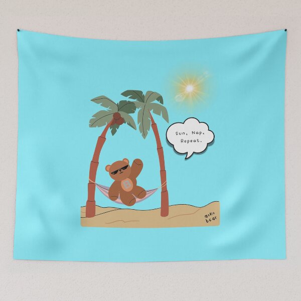 Item preview, Sun, Nap, Repeat – Hammock Bear Summer Print ( Skyblue Background ) designed and sold by mintmono-studio.